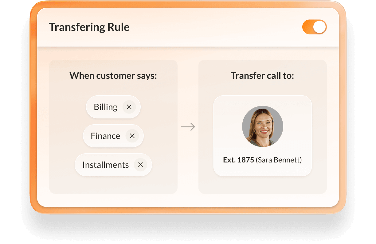 Dashboard interface for setting up transferring rule in the Always Call system