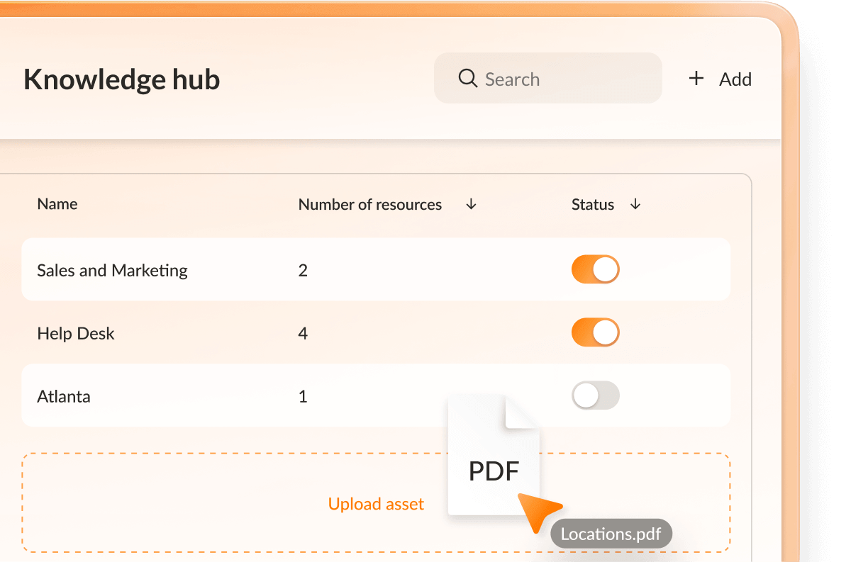 Dashboard interface for setting up knowledge hub in the Always Call system